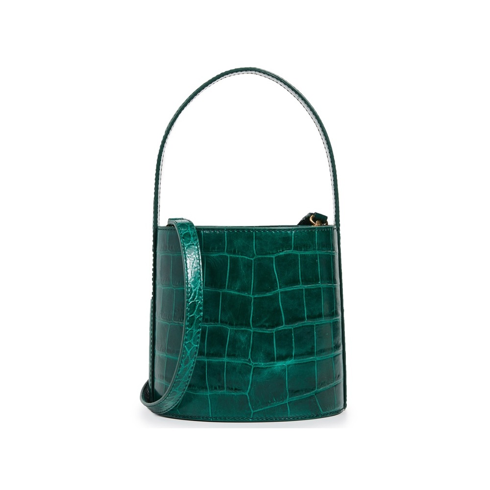 STAUD Bissett Croc Embossed Leather Bucket Bag